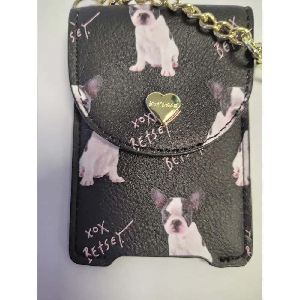Betsey Johnson Dog Pattern French Bulldog Frenchie Hand Sanitizer Holder Black - Picture 2 of 5